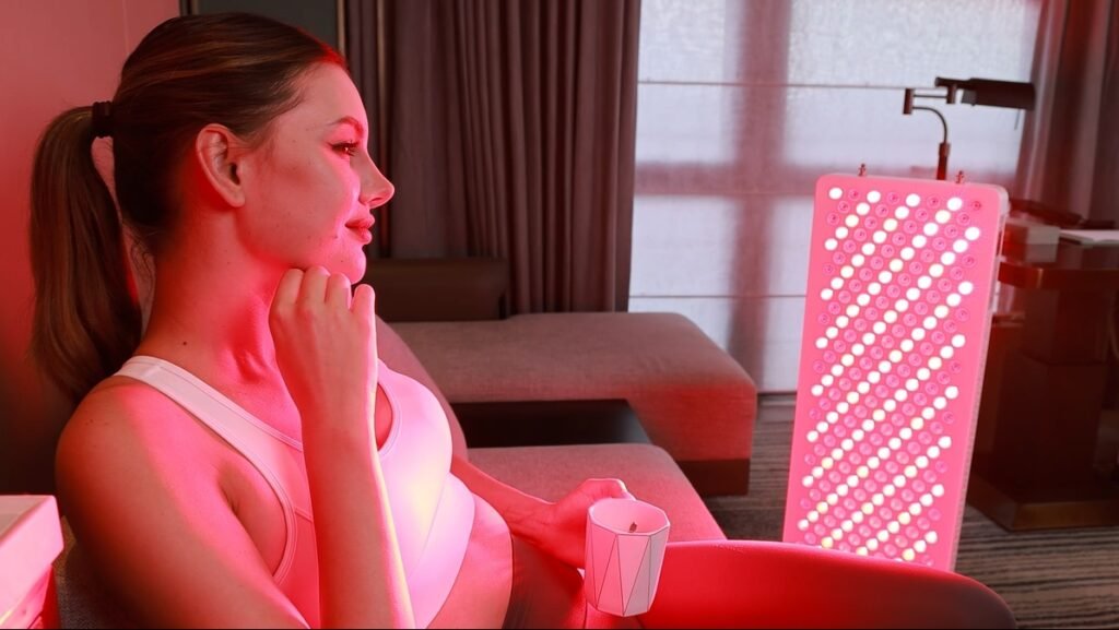 a woman is enjoying red light therapy